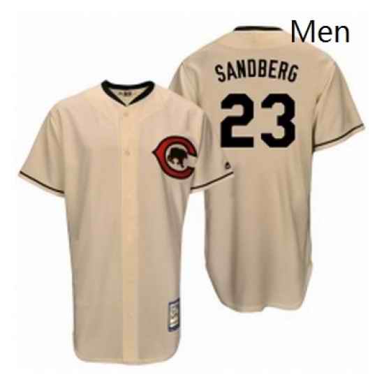 Mens Majestic Chicago Cubs 23 Ryne Sandberg Replica Cream Cooperstown Throwback MLB Jersey